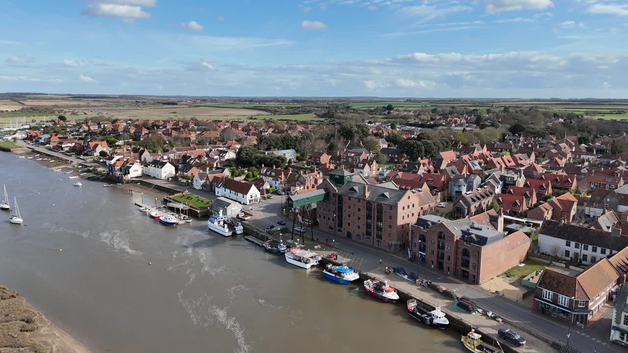 Wells Next to the Sea Norfolk UK Panning drone aerial 4K footage