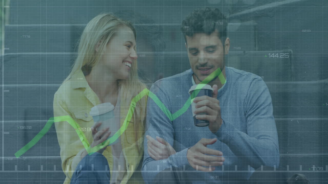 animación del procesamiento de datos sobre la pareja caucásica