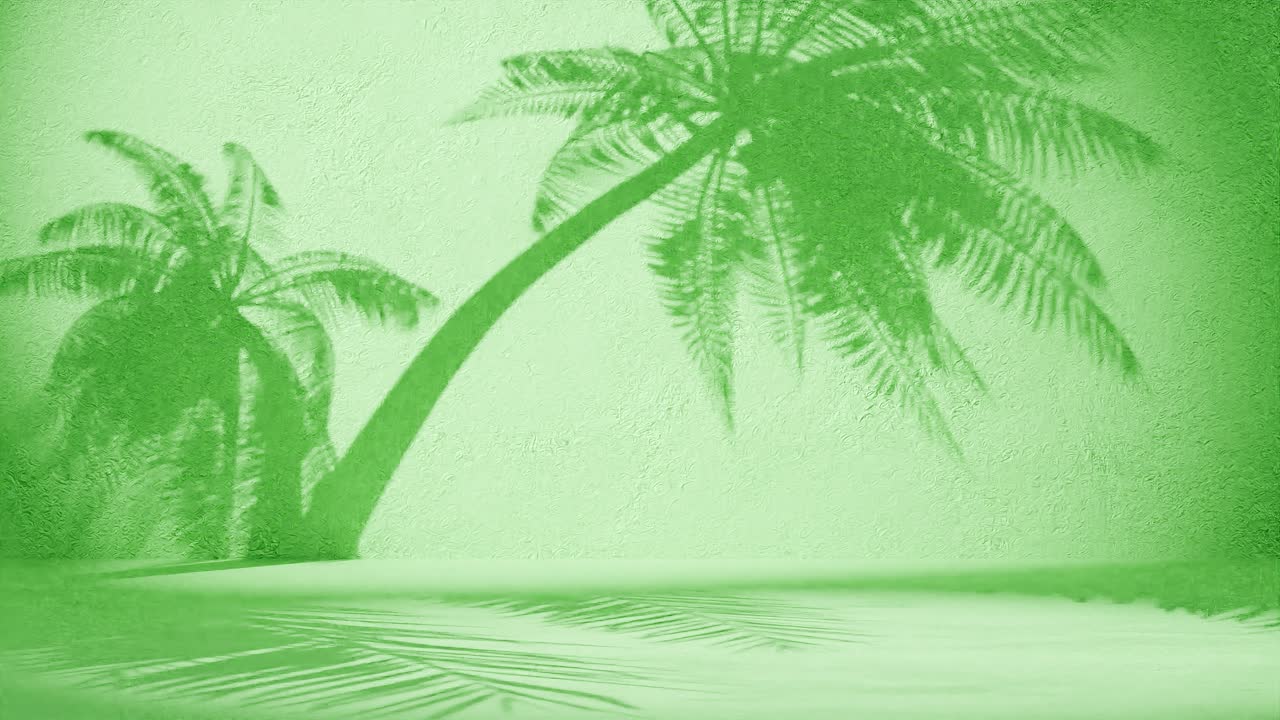 텍스처 된 초록색 벽에 있는 종려나무 그림자