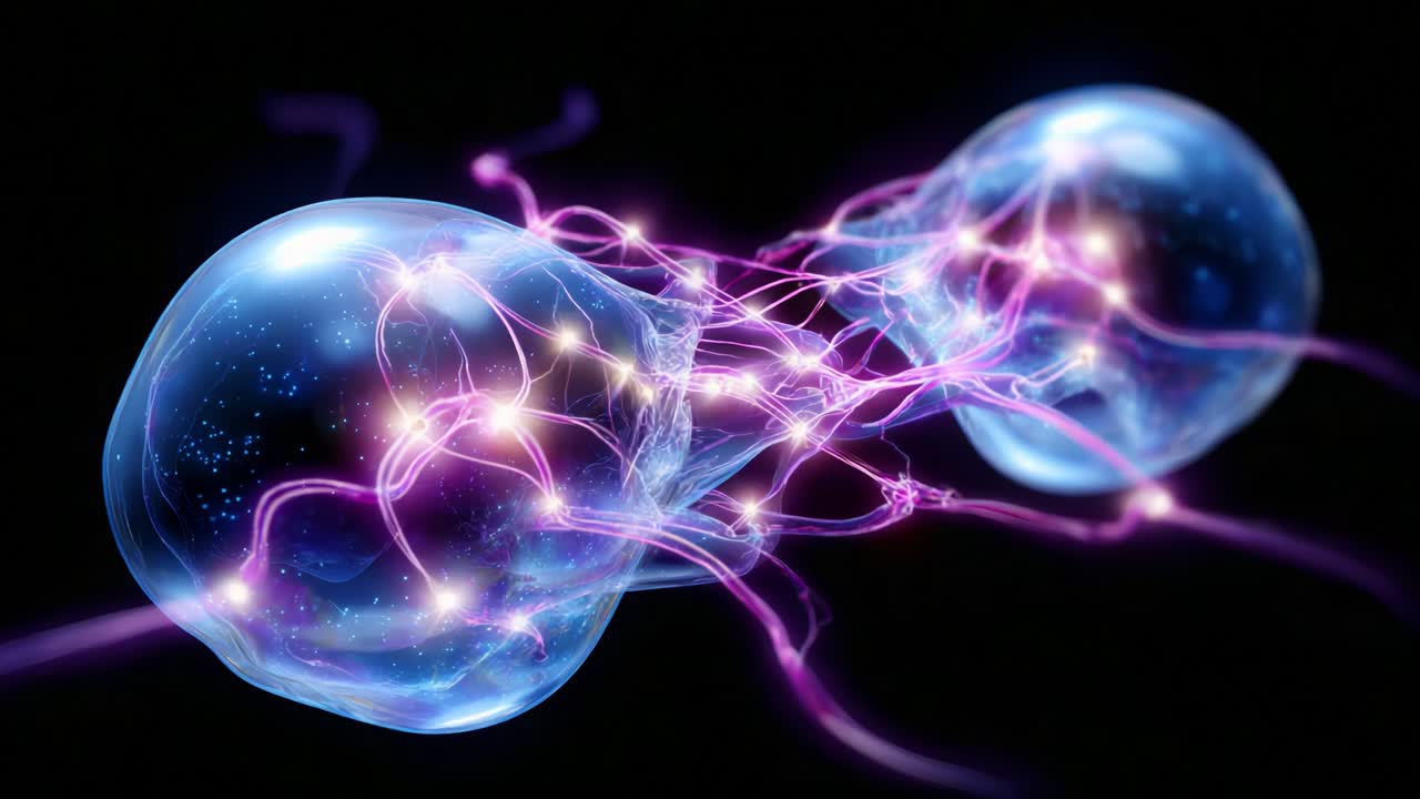 Dynamic Interaction of Energy Bubbles: A Visual Exploration of Light, Color, and Electric Connections in a Stunning Abstract Representation of Forces in Motion