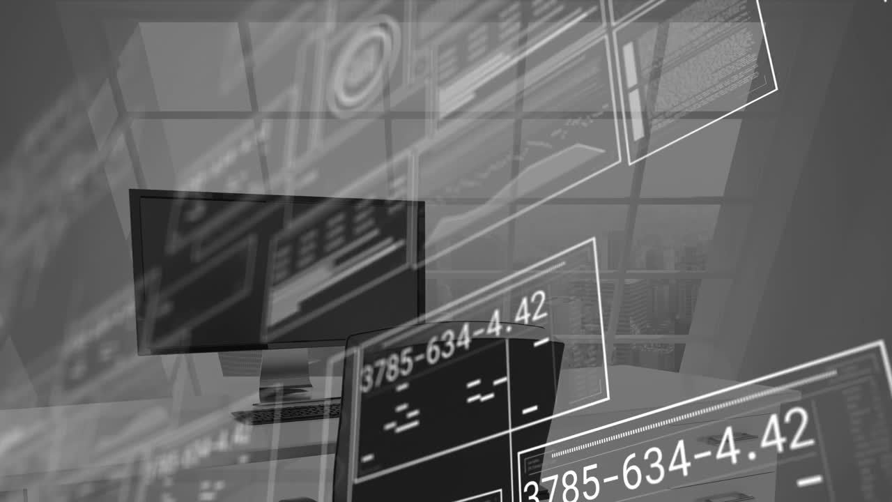 animación del procesamiento de datos a través de computadora en la oficina