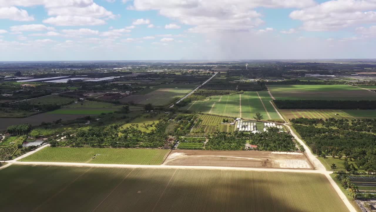 An Aerial view by drone over the farm of the Redlands Florida