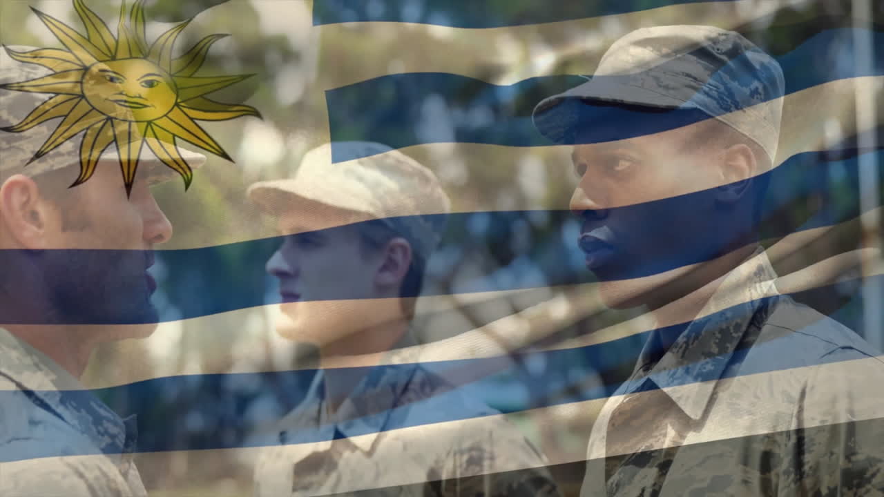 우루과이의 발이 다양한 남성 군인들에게 경의를 표하는 애니메이션