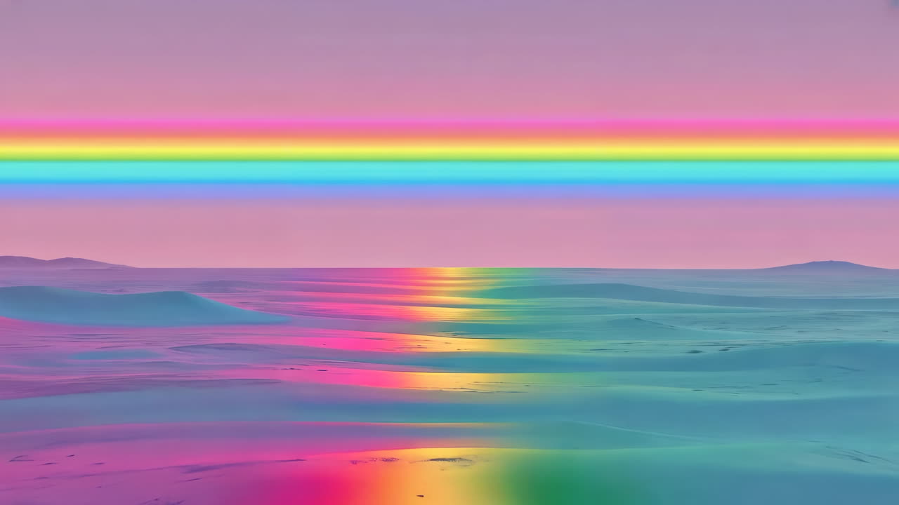 Vibrant Rainbow Landscape with Reflective Horizon