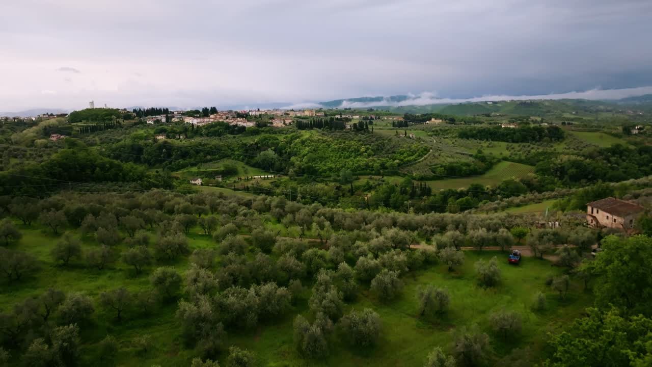 4k Drone Shot of Tuscan vineyards along the paths of the countryside