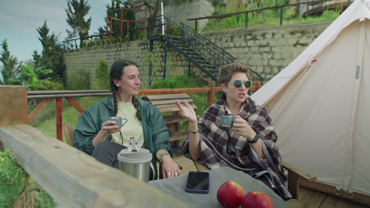 Young Women Having Vacation in Glamping