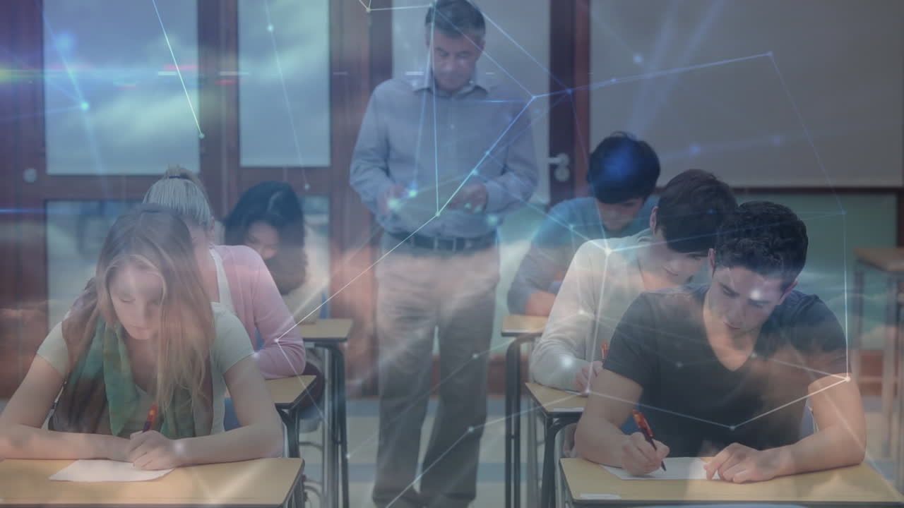 animación de la red de conexiones entre diversos estudiantes en la universidad