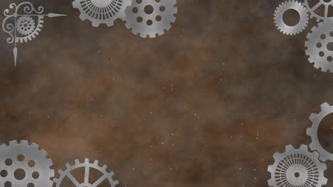 animation of cogs over smoke on brown background