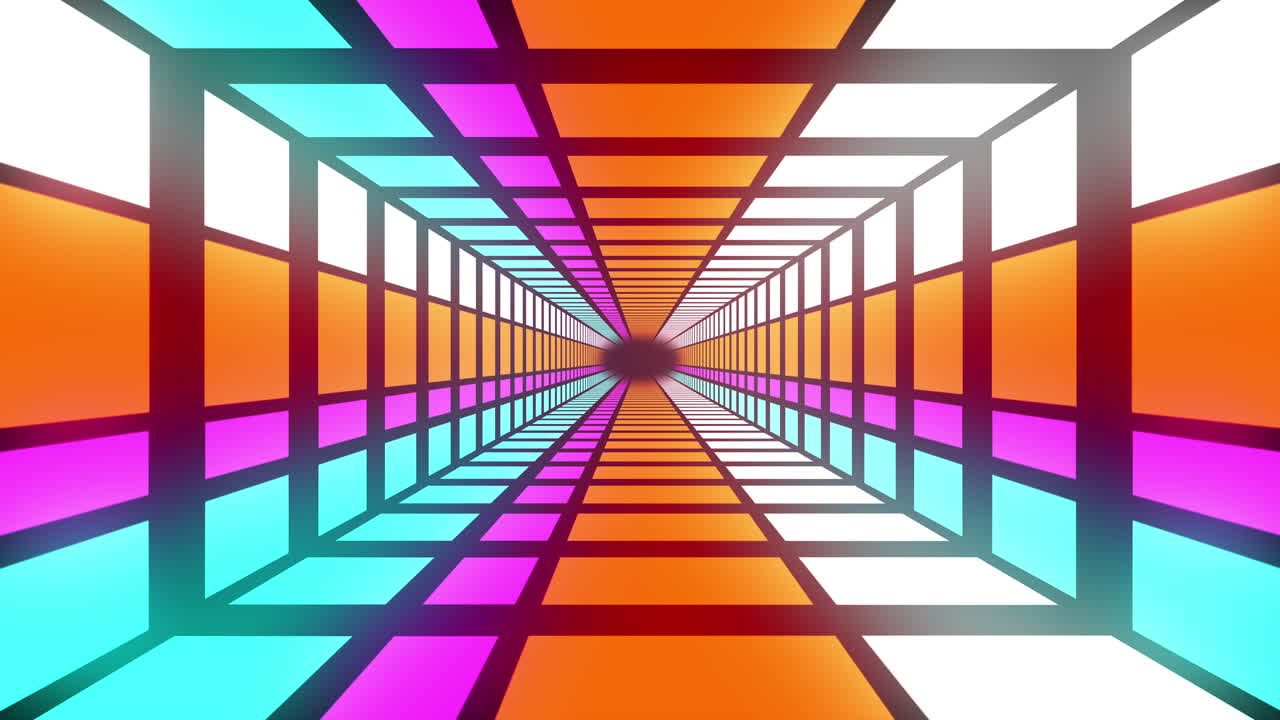 animación de un túnel de formas coloridas que se mueven sobre un fondo negro