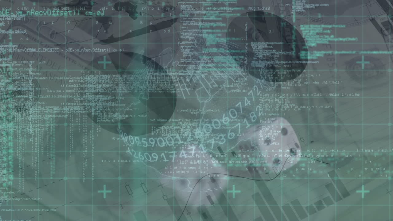 주사위와 지폐에 대한 데이터 처리의 애니메이션