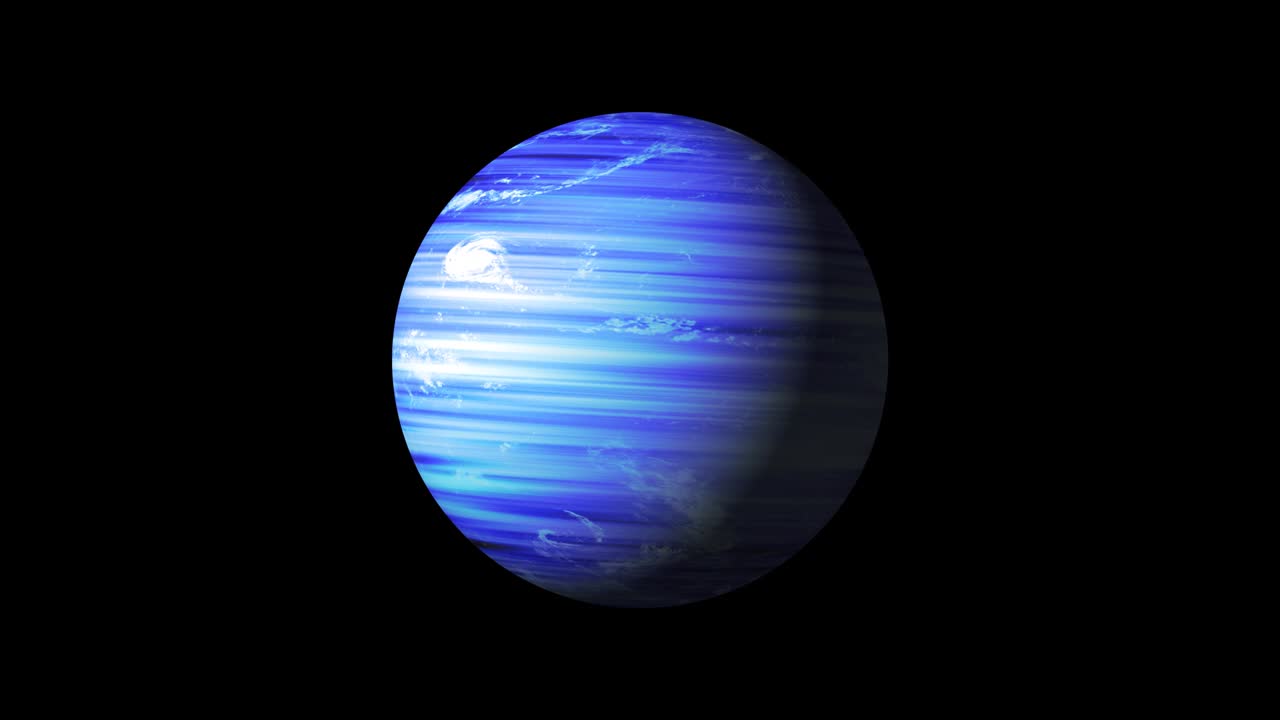 Animazione di un pianeta alieno blu astratto che ruota nello spazio esterno, isolato e trasparente con canale alfa. Elemento UI circolare a forma di sfera blu con canale alfa. Elemento isolato renderizzato in 3D 4K.