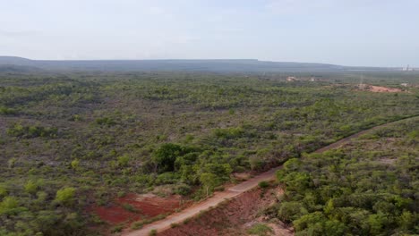 Aerial-view-of-rural-Cabo-Rojo-Highway-surrounded-by-green-landscape-and-blue-sky---las-mercedes,Pedernales