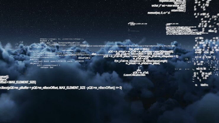 Binaire code tegen witte wolken 4k