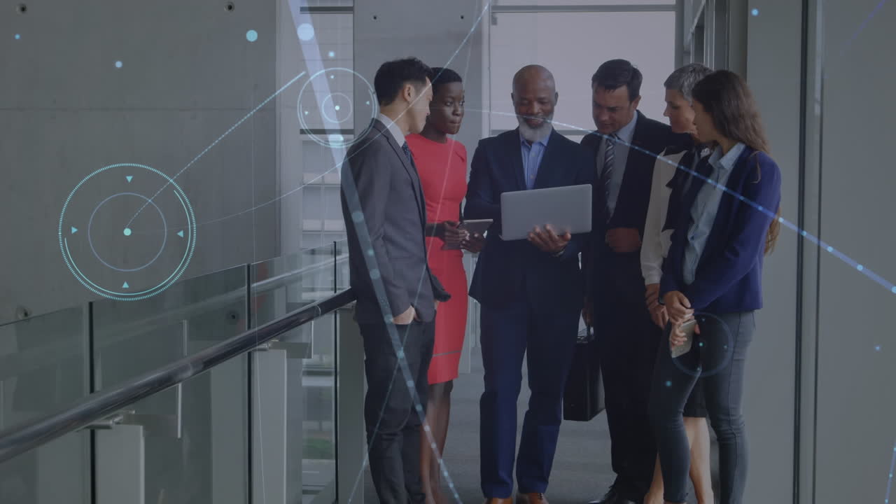 Animation of network of connections over diverse group of business people