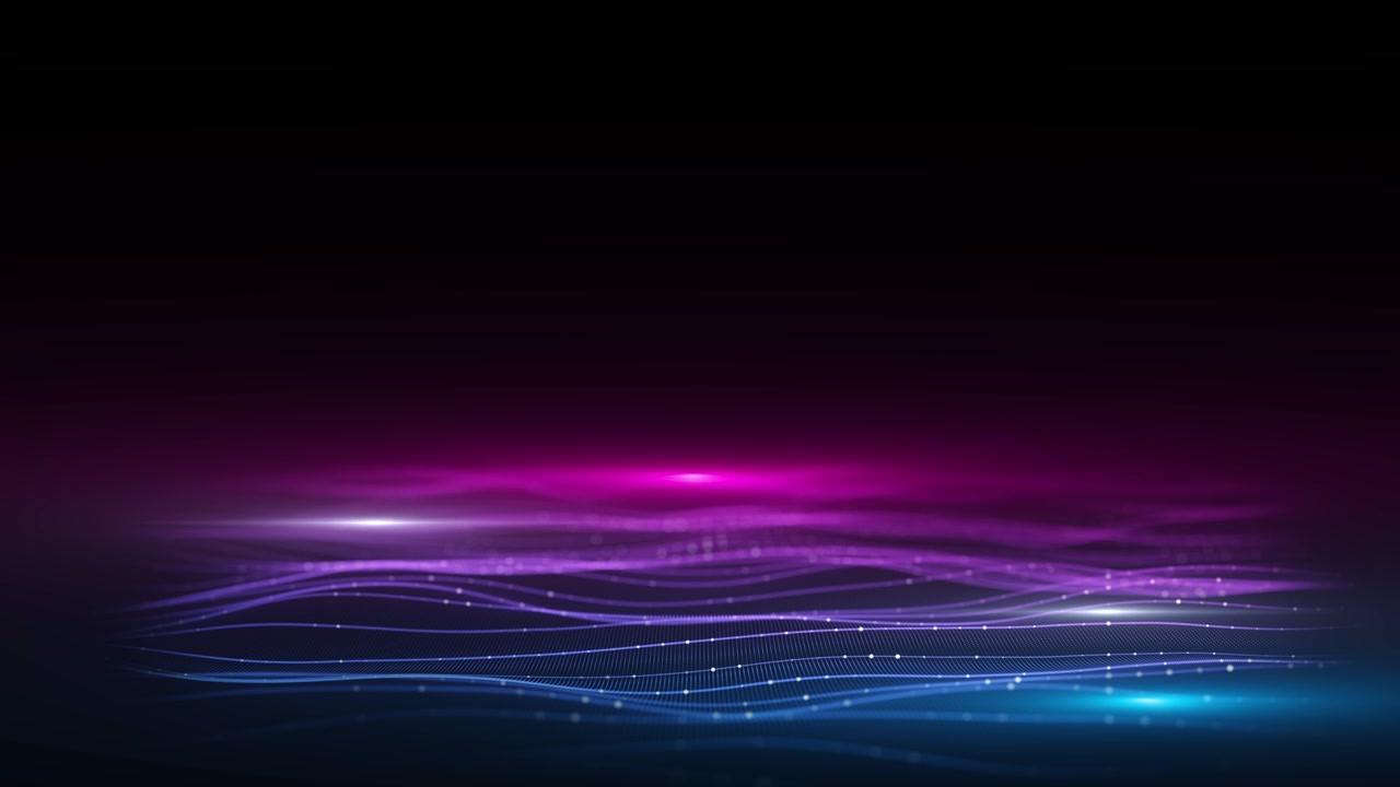 Purple and blue digital wave background with glowing mesh lines soft particles flowing grid surfaces