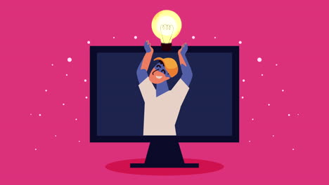 Person with a lightbulb idea on a computer screen