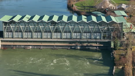 birsfelden hydro power plant on sunny afternoon 3x zoom truck