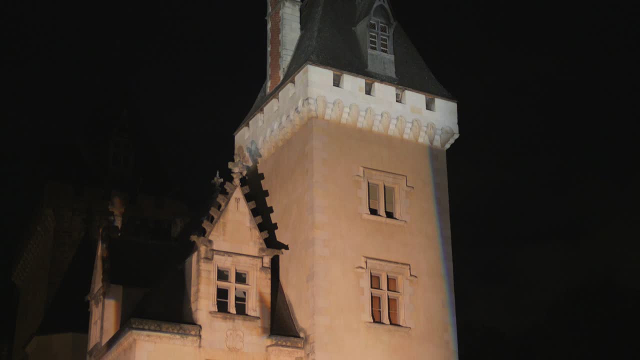 Explore the stunning Pau Castle in France, beautifully illuminated at night. This captivating view highlights the castle's intricate architecture, creating a magical atmosphere against the night sky