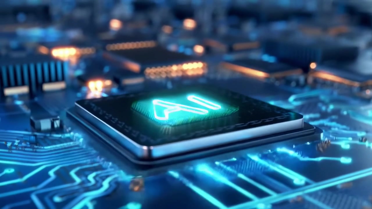 Artificial Intelligence Concept with Glowing AI Logo on Computer Processor