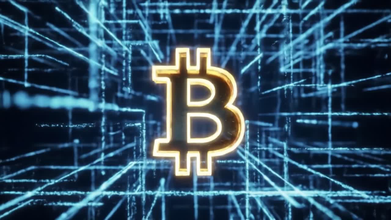 Bitcoin Symbol in a Digital Network