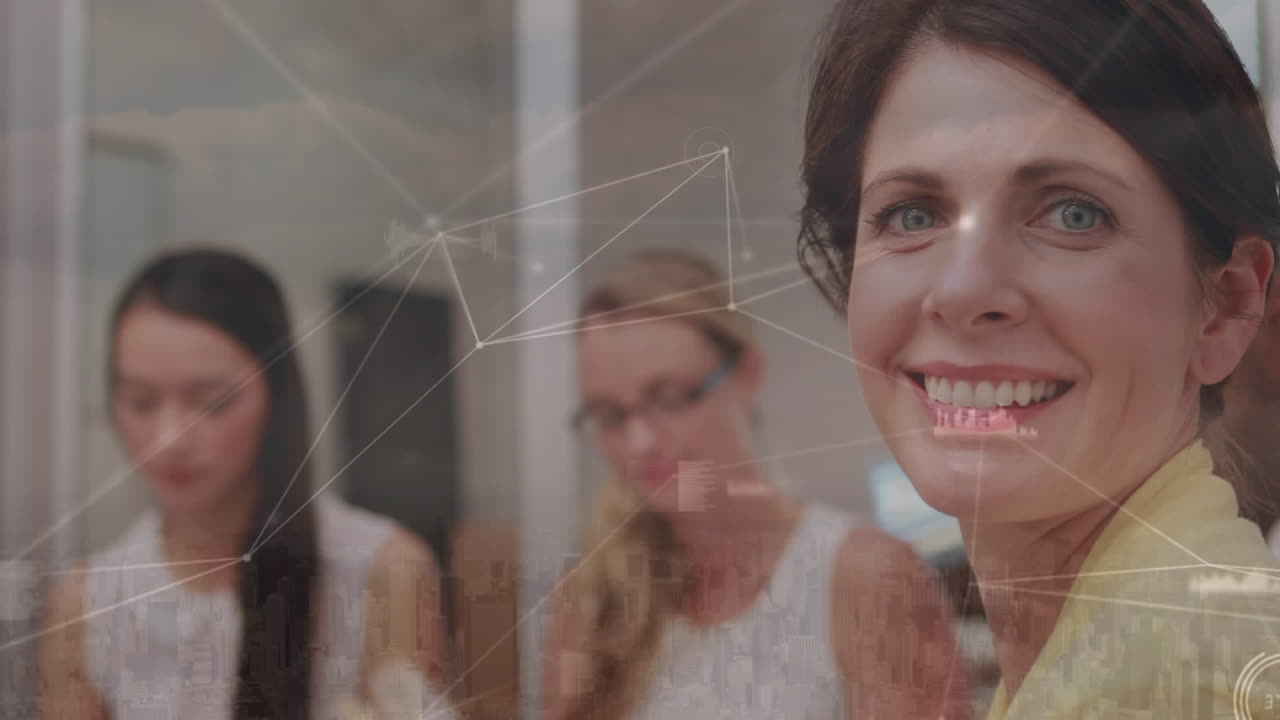 animación del paisaje y las redes sobre la gente de negocios en la oficina