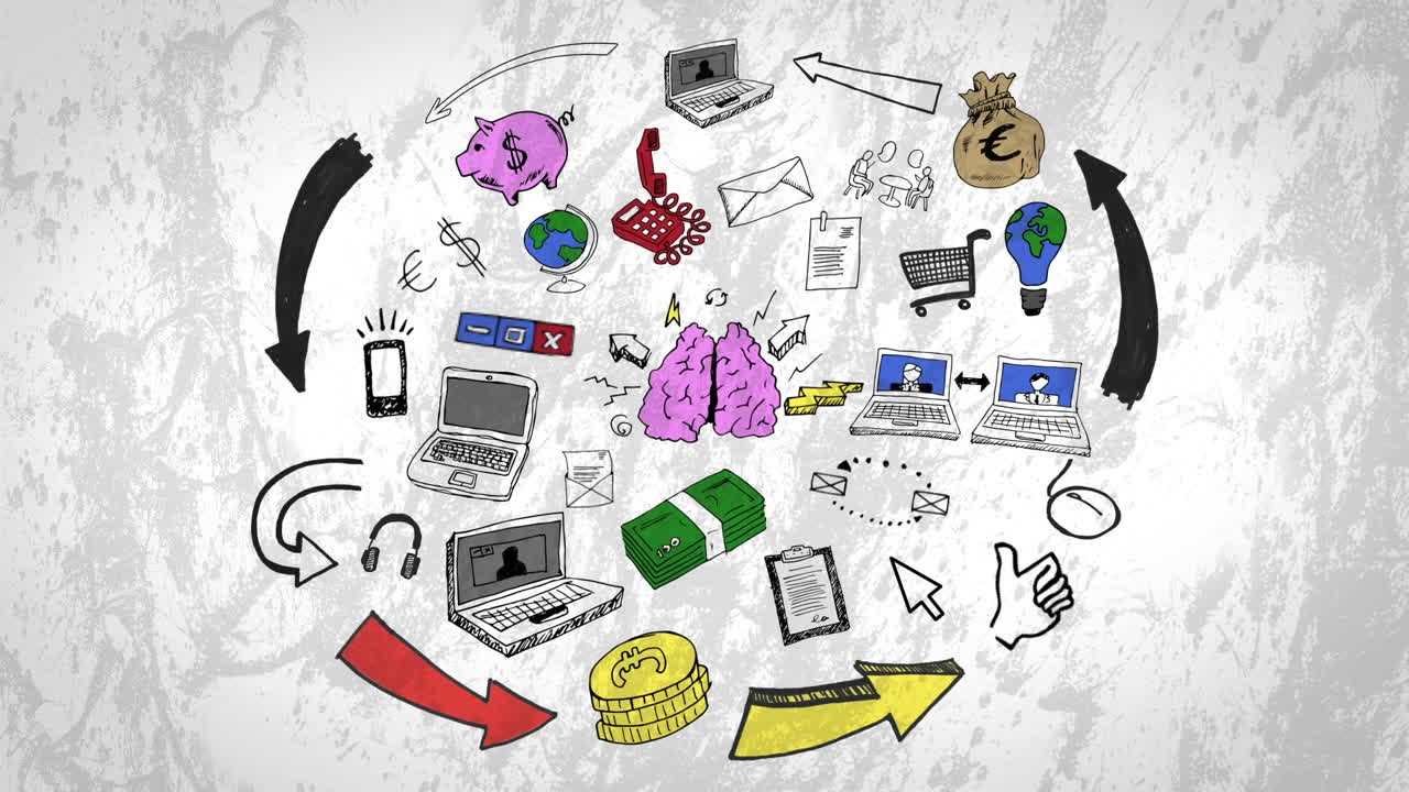 animación de iconos sobre un fondo blanco