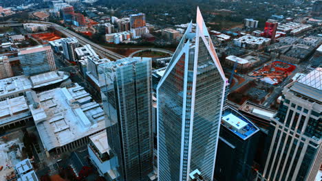 the highest buildings in the architecture of charlotte, nc, usa. scenic view of the city at sunset