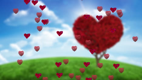 animation of heart icons floating over heart tree