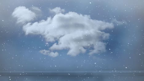 animation of snow falling over sky with clouds at christmas