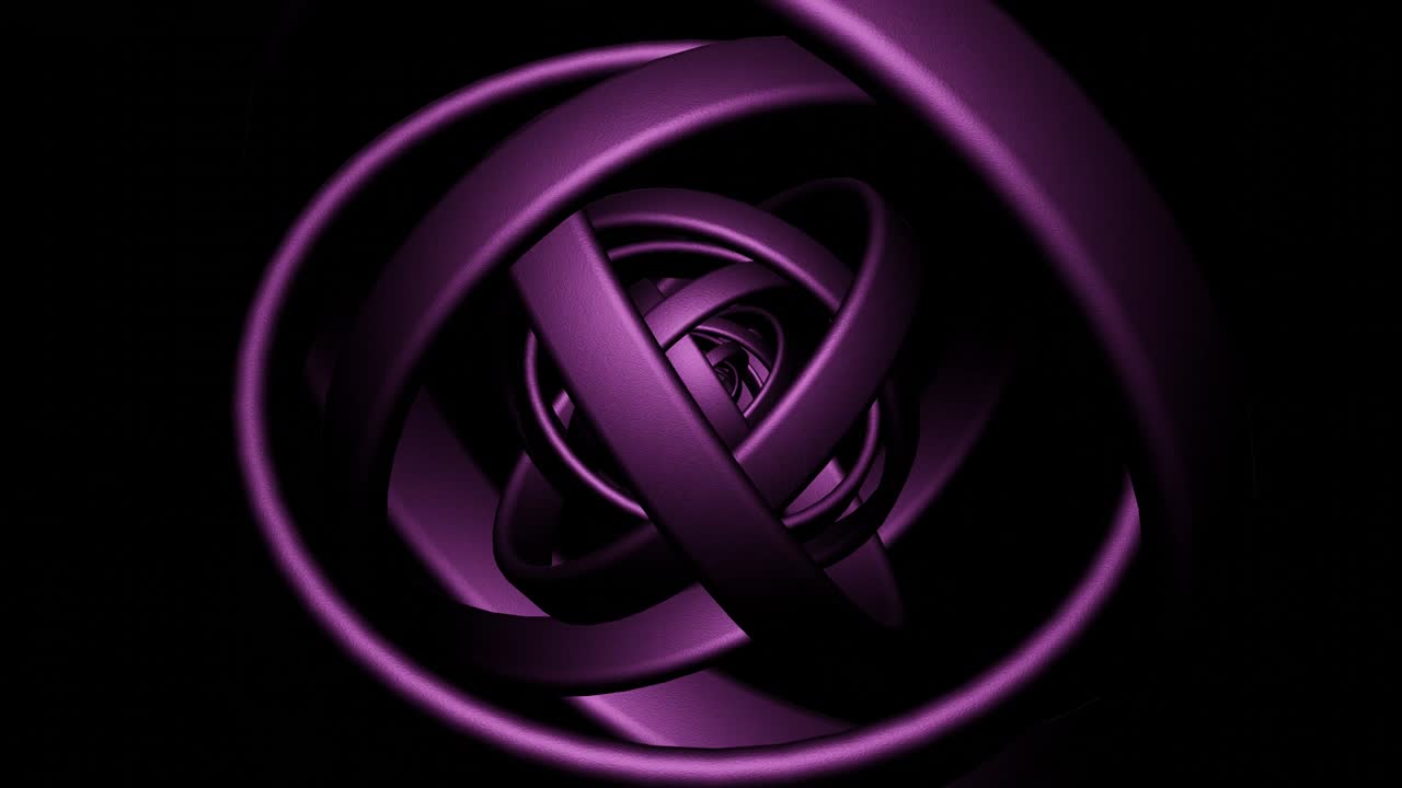 Metal rings in neon colors moving and transforming on a dark background. Simple motion graphic animated objects
