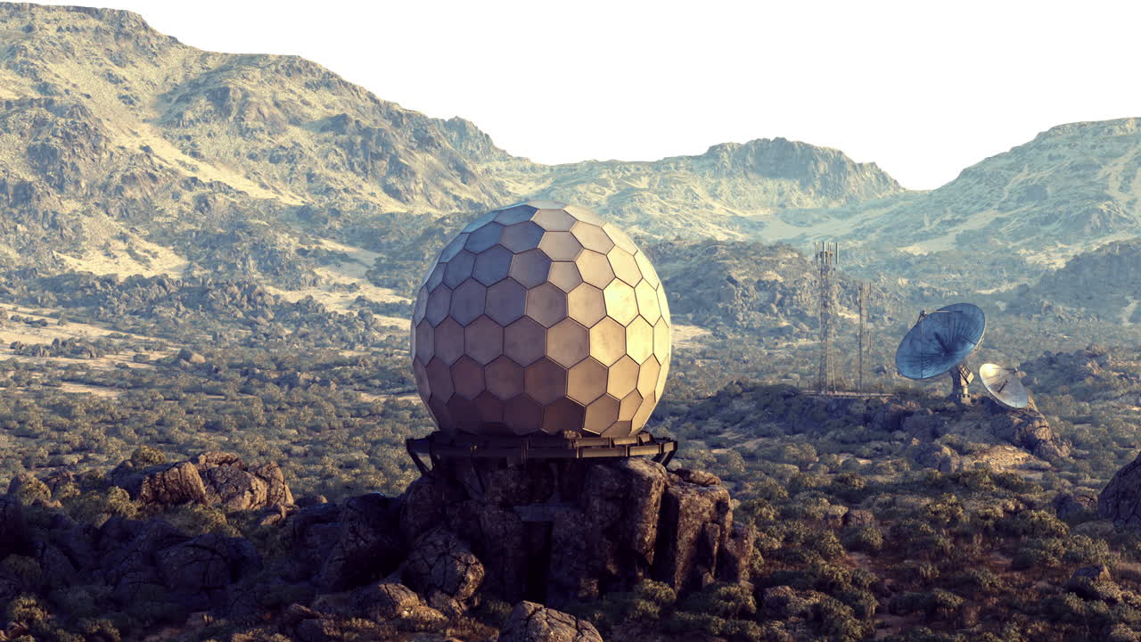 Observation station on rocky terrain in a mountainous environment
