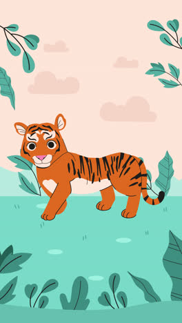 cute cartoon tiger in a jungle scene