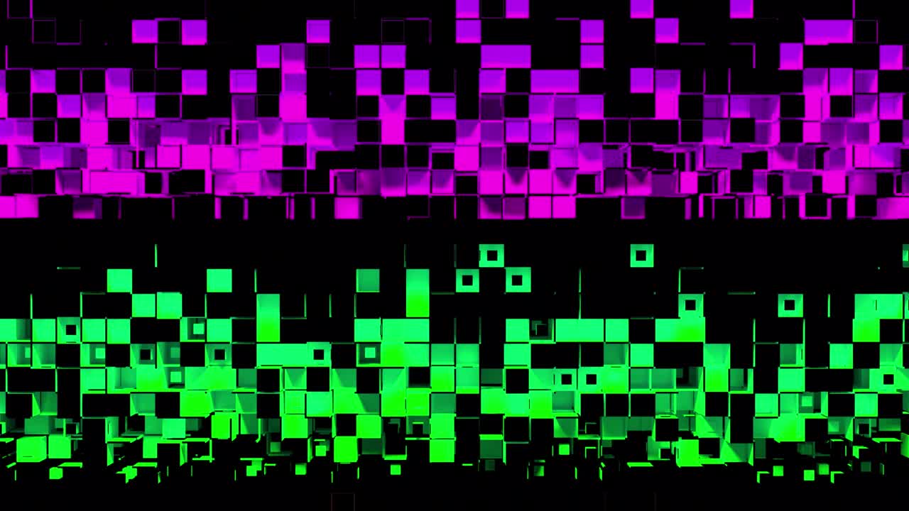 Abstract strips of square mosaic cells on black background