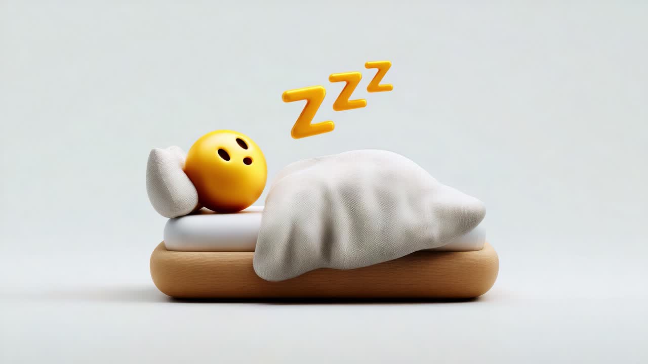 A cheerful smiley face sleeping peacefully in bed, surrounded by fluffy blankets and cozy comfort, highlighting the importance of sleep and relaxation for well-being