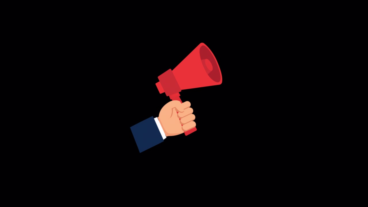 Animated Hand Holding a Red Megaphone on Black Background
