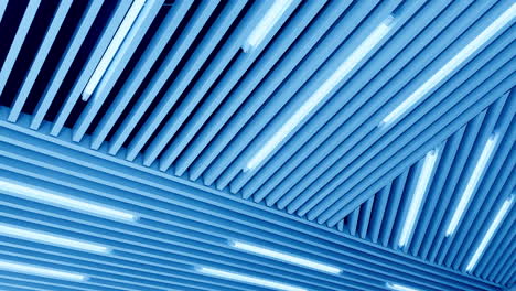 led lamps on the unusual ceiling. day light switched on. low angle view.