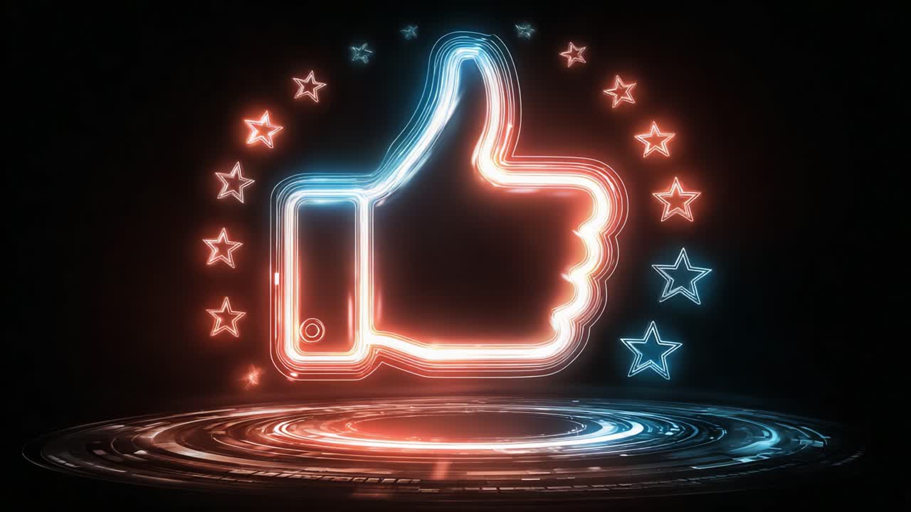 A Captivating Neon Thumbs-Up Symbol Surrounded by Glittering Stars, Illuminating the Digital Landscape with a Radiant Glow, Perfect for Modern Social Media Themes