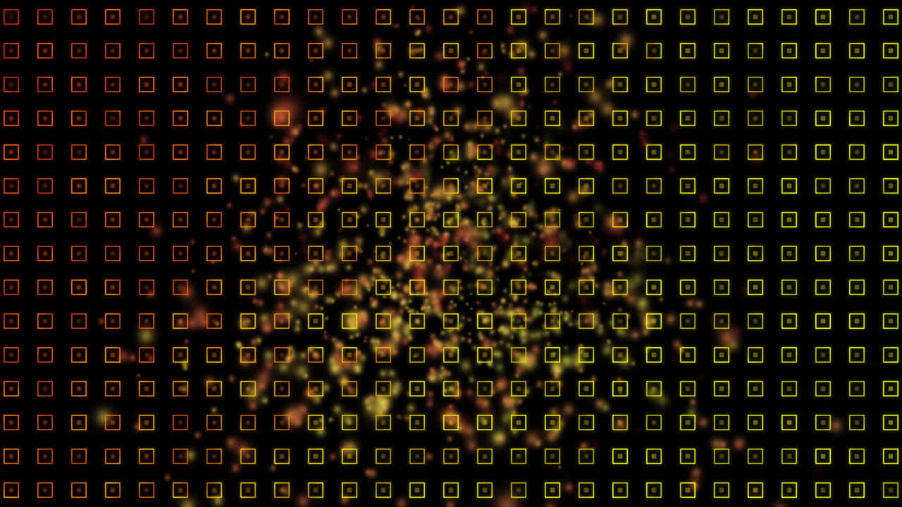 Abstract grid pattern showing rotating diamonds inside circular icons over vibrant gradient