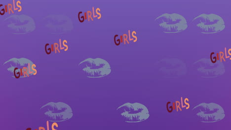 animation of girls texts on purple background