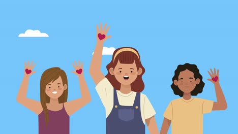 human rights awareness animation with girls protesting