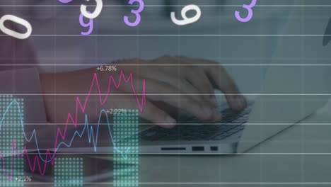 Animación-Del-Procesamiento-De-Datos-Financieros-Sobre-Una-Empresaria-Caucásica-Usando-Una-Computadora-Portátil