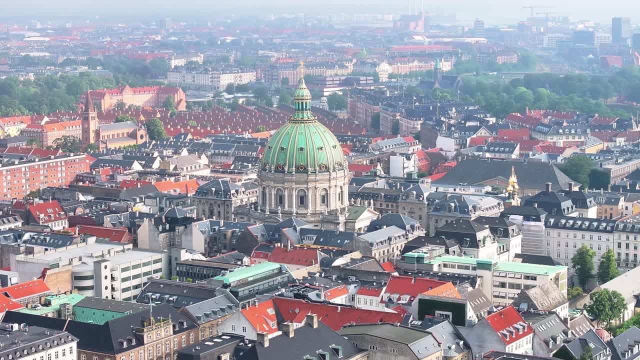 Large Dome of Frederik's Church and historic urban surroundings in Copenhagen, Denmark