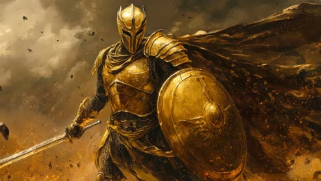 golden warrior in epic combat