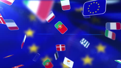 banderas nacionales volando en la bandera europea