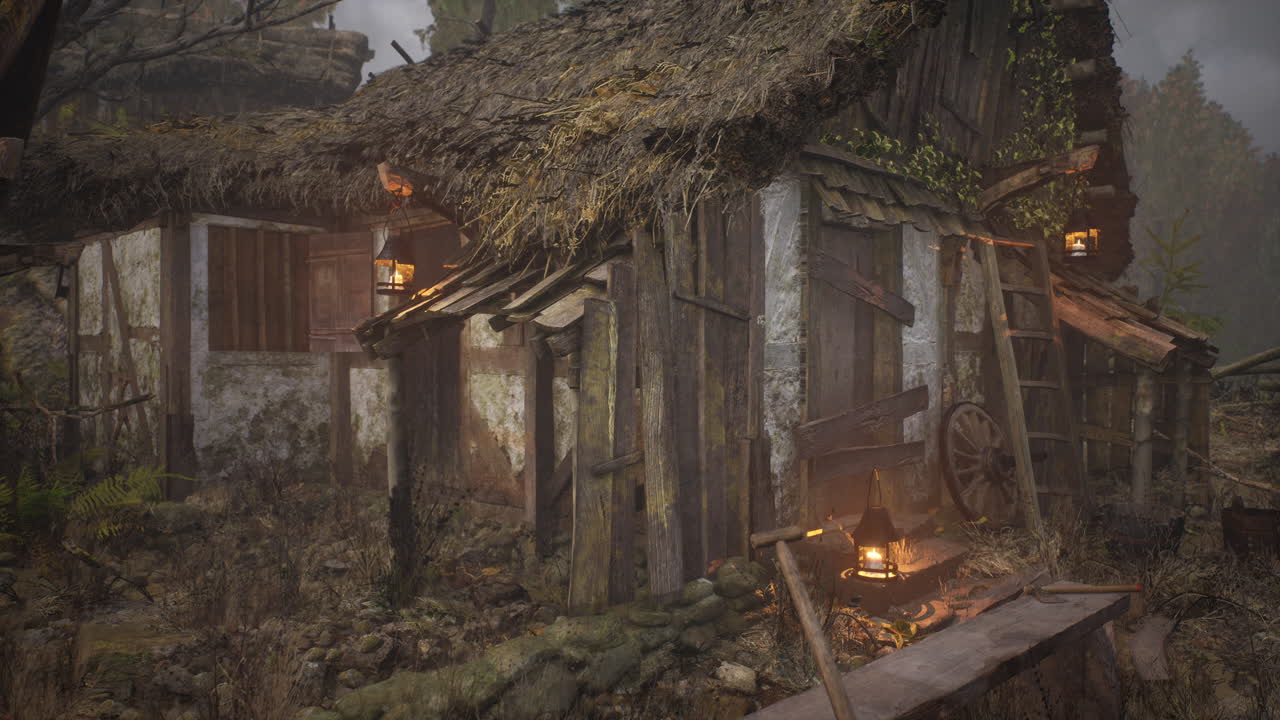 un viejo pueblo con casas en ruinas de madera