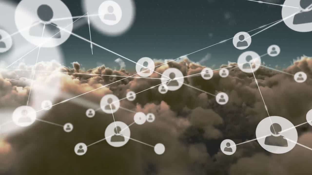 하늘 위의 아이콘으로 연결 네트워크의 애니메이션