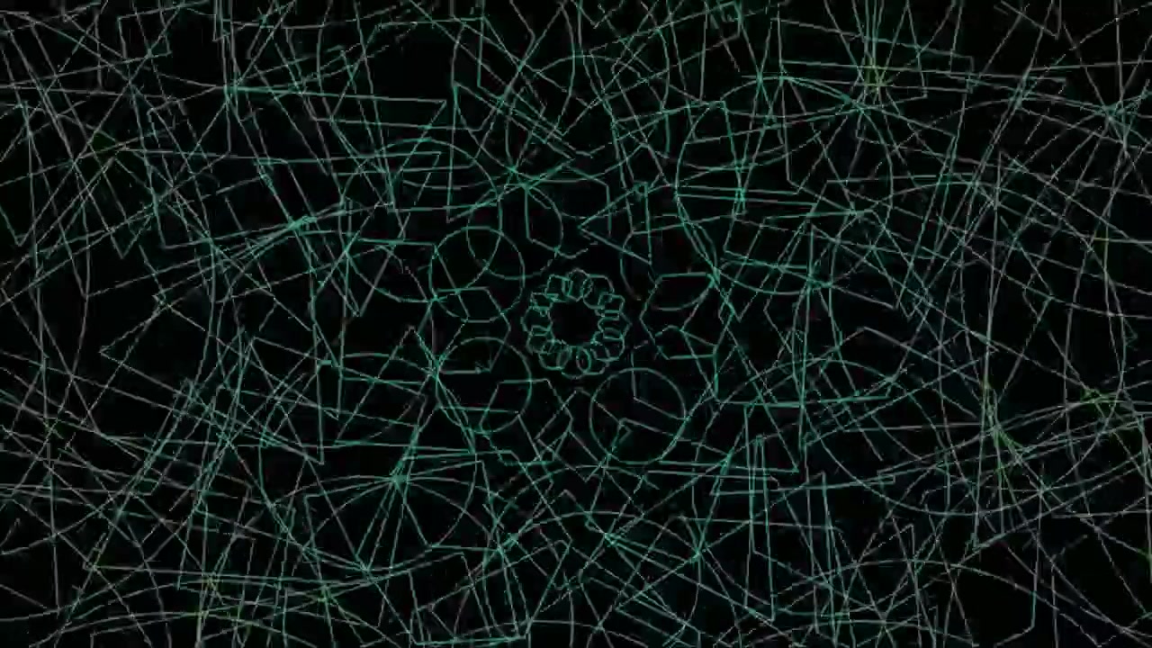 Abstract Geometric Pattern with Rotating Green Lines on Black Background
