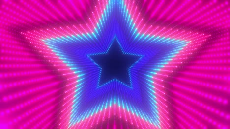 infinite colorful rotating tunnel of shining neon lights. stars form tunnel sectors. abstract cyber colorful animation. geometric infinite retro disco video. loopable 4k uhd