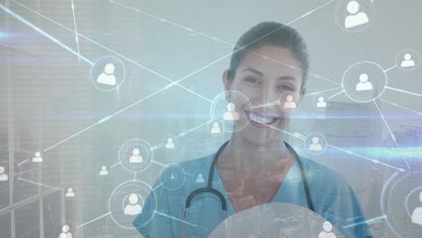 animación de la red de conexiones sobre la doctora caucásica