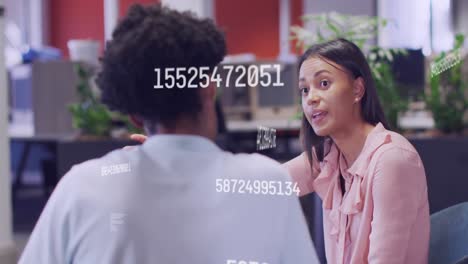 animation of data processing over diverse business people in office